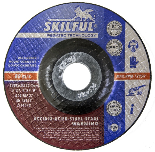 Круг шлифовальный PEGATEC 125х6,0х22 Т27, 80 м/с арт. P80271256M